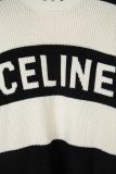 CELINE Bold Striped Letter Round Neck Long Sleeve Knit Sweater - Gray 261020