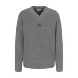 Dior V-Neck CD Letter Logo Long Sleeve Knit Top - Gray 261020