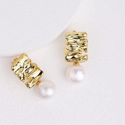 S925 Silver Baroque Pearl Crumpled Drop Earrings