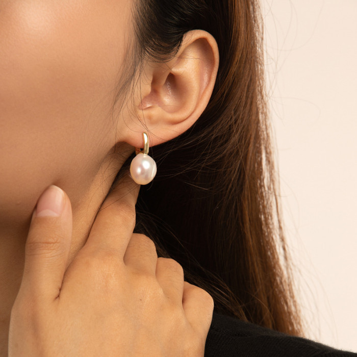 925 Silver Baroque Pearl Huggie Earrings