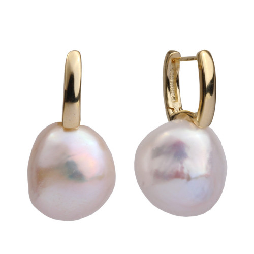 925 Silver Baroque Pearl Huggie Earrings