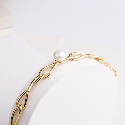 925 Silver Baroque Pearl Geometric Infinite Chain Bracelet