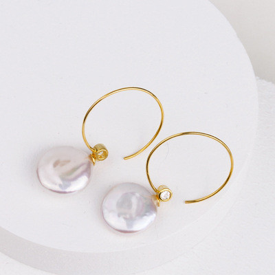 S925 Silver Baroque Pearl Round Hoop Earrings