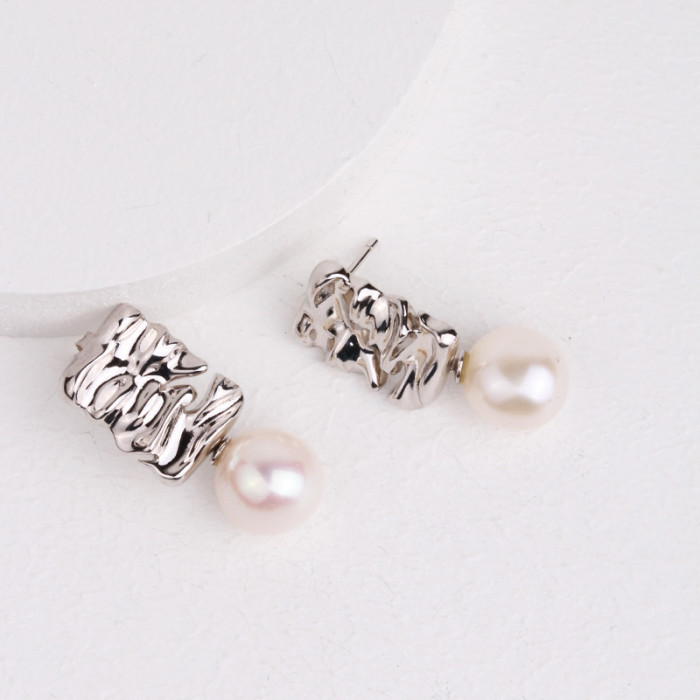 S925 Silver Baroque Pearl Crumpled Drop Earrings