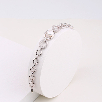 925 Silver Baroque Pearl Circle Chain Adjustable Bracelet