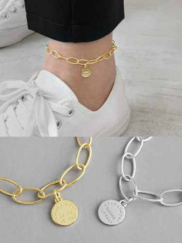 925 Sterling Silver Simple Geometry English Round Brand Chain Anklet