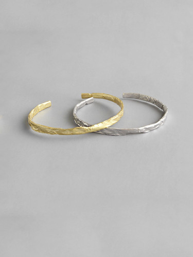 925 Sterling Silver With Smooth Simplistic Irregular Free Size Bangles