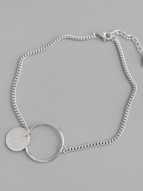 925 Sterling Silver With Glossy Simplistic Round Anklets