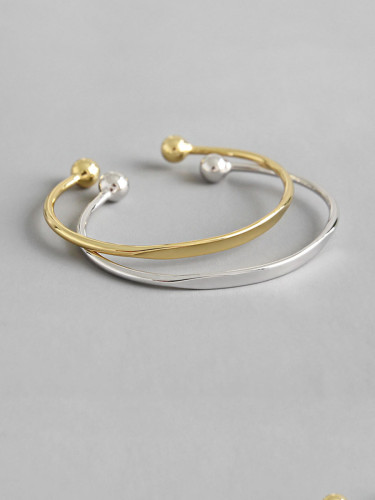 925 Sterling Silver With Glossy Simplistic Round  Opening Bangles