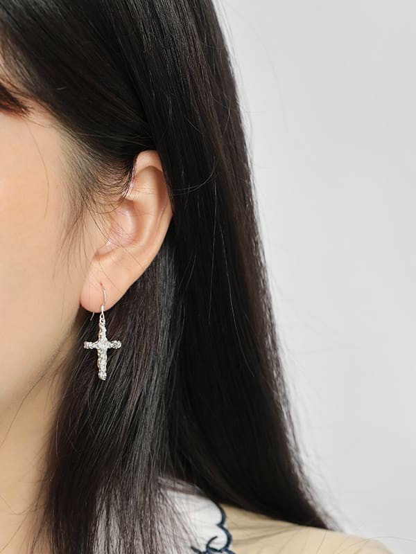 925 Sterling Silver Cross Minimalist Hook Earring