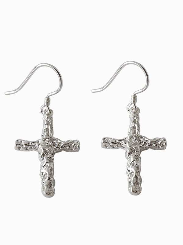 925 Sterling Silver Cross Minimalist Hook Earring