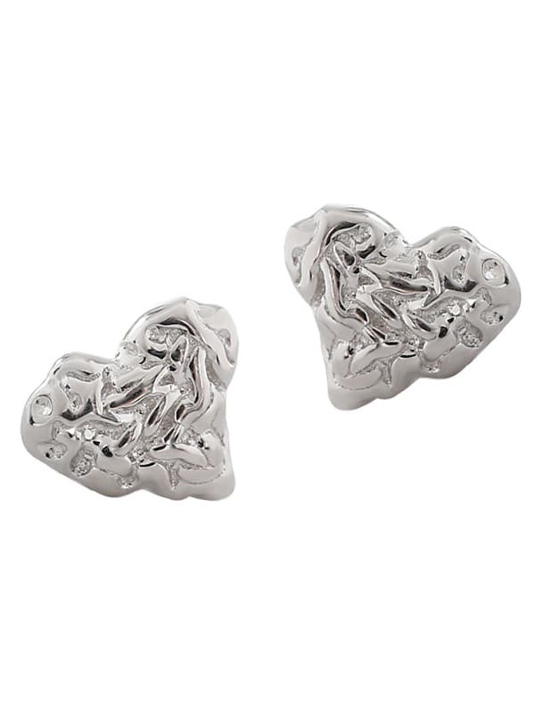 925 Sterling Silver Rock texture Heart Vintage Stud Earring