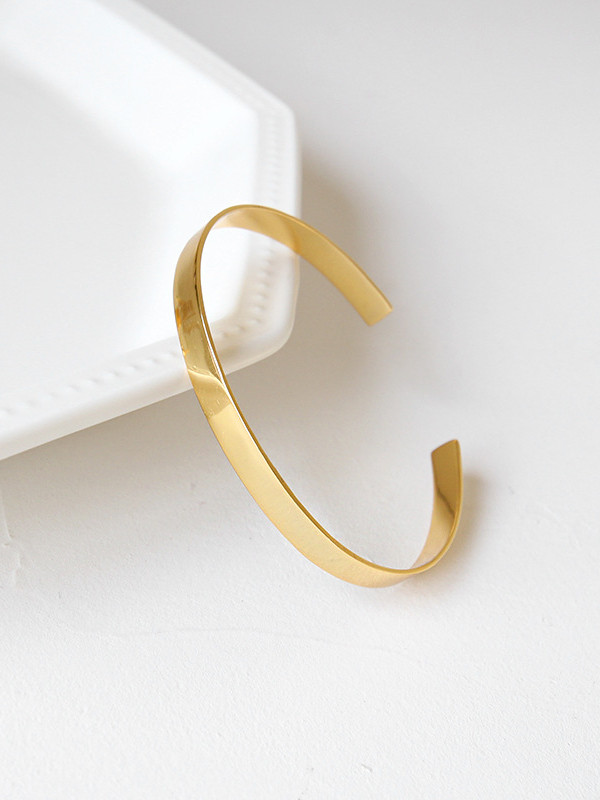 Sterling silver minimalist gold glossy open bracelet