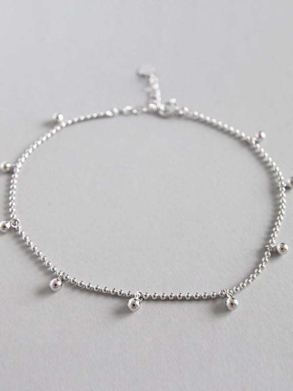 925 Sterling Silver Simple Geometric Round Bead Anklet