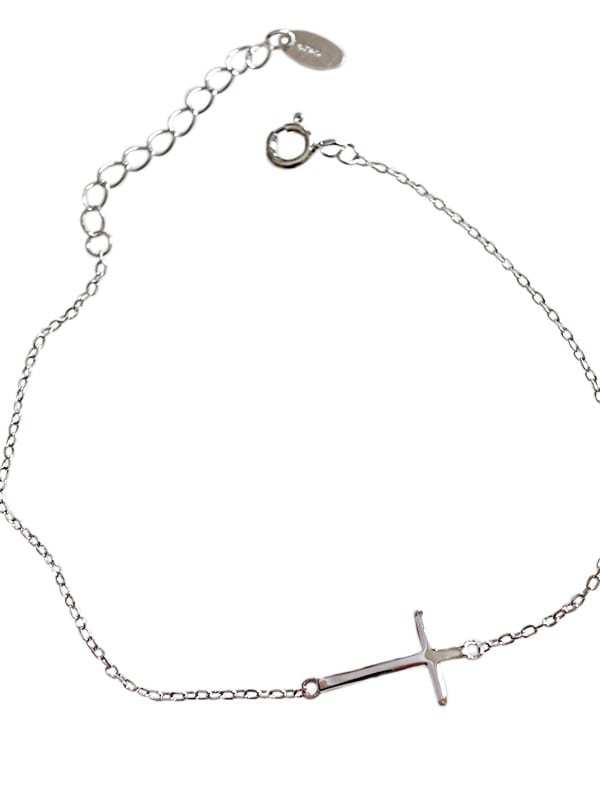 925 Sterling Silver Minimalist  Smooth Cross Chain   Anklet