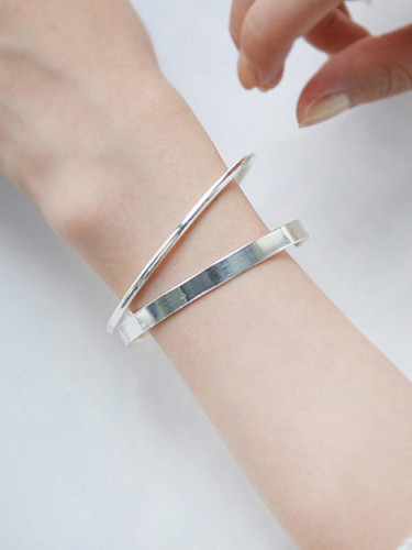 925 Sterling Silver With Silver Plated Simplistic Geometric opening Bangles