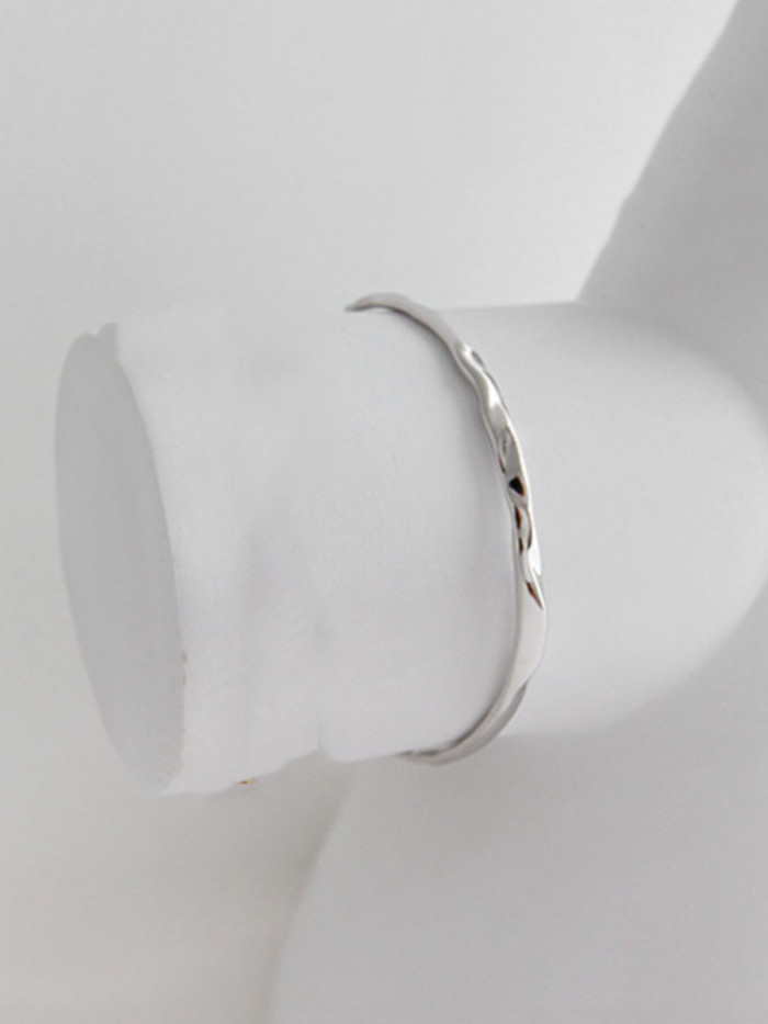 925 Sterling Silver With  Convex-Concave Simplistic  Round Free Size Bangles