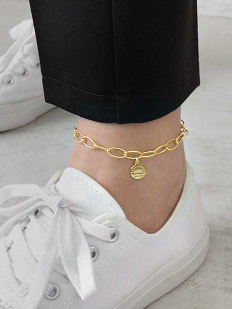 925 Sterling Silver Simple Geometry English Round Brand Chain Anklet
