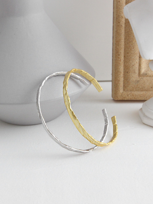 925 Sterling Silver With Smooth Simplistic Irregular Free Size Bangles
