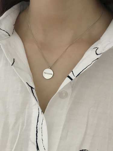 925 sterling silver simple fashion round letter necklace