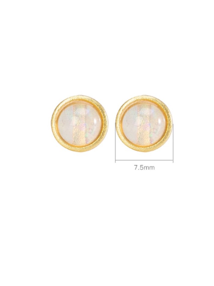 925 Sterling Silver Opal Round Minimalist Stud Earring