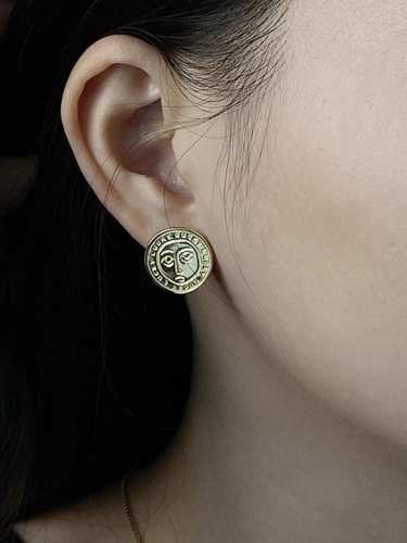 925 Sterling Silver Vintage Round  Face Female   Stud Earring