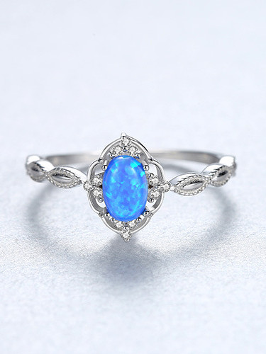 925 Sterling Silver With  Opal Simplistic Oval Band Rings