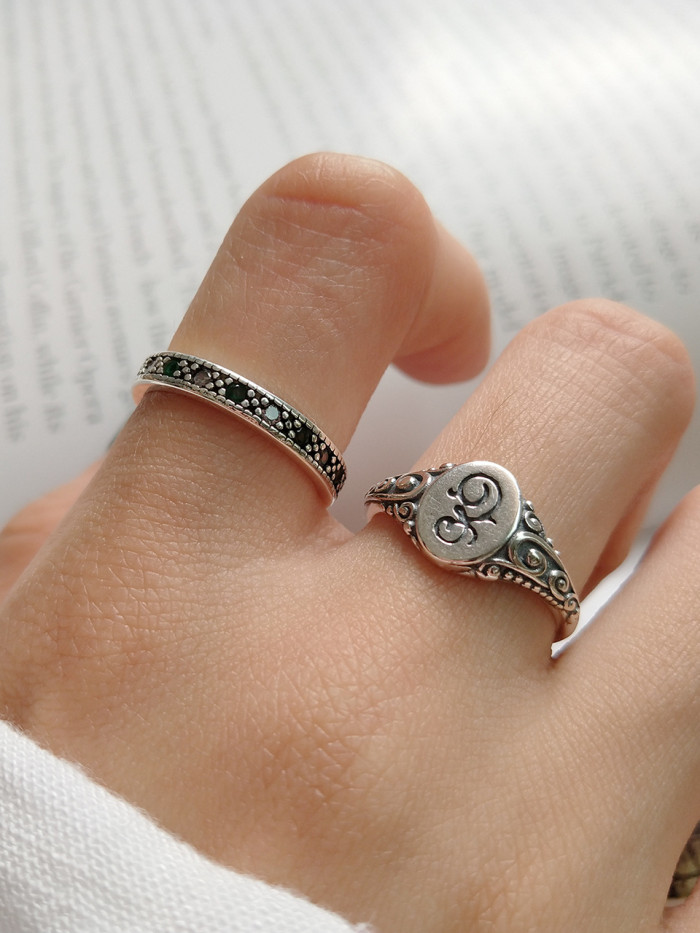 Sterling silver retro fancy letter free size ring