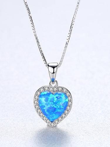 925 Sterling Silver Opal Multi Color heart Necklace