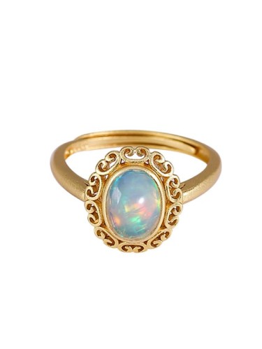 925 Sterling Silver Opal Oval Vintage Band Ring
