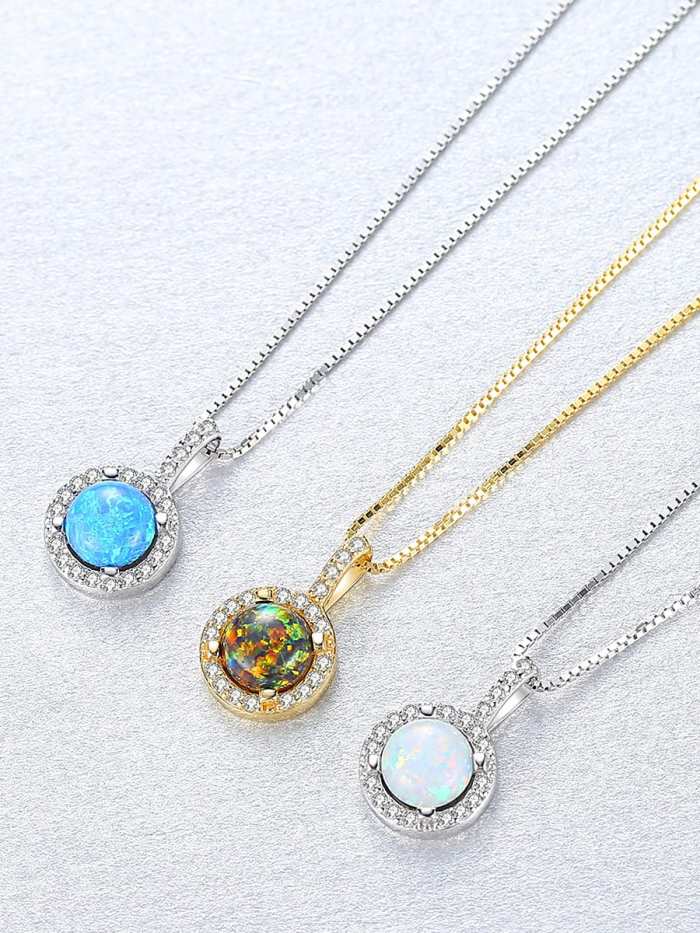 925 Sterling Silver Opal Simple round pendant Necklace