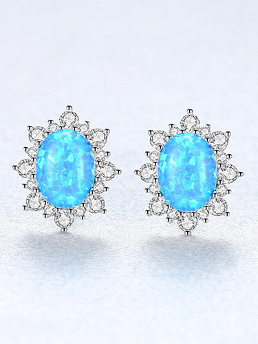 925 Sterling Silver With Opal Luxury Oval Stud Earrings