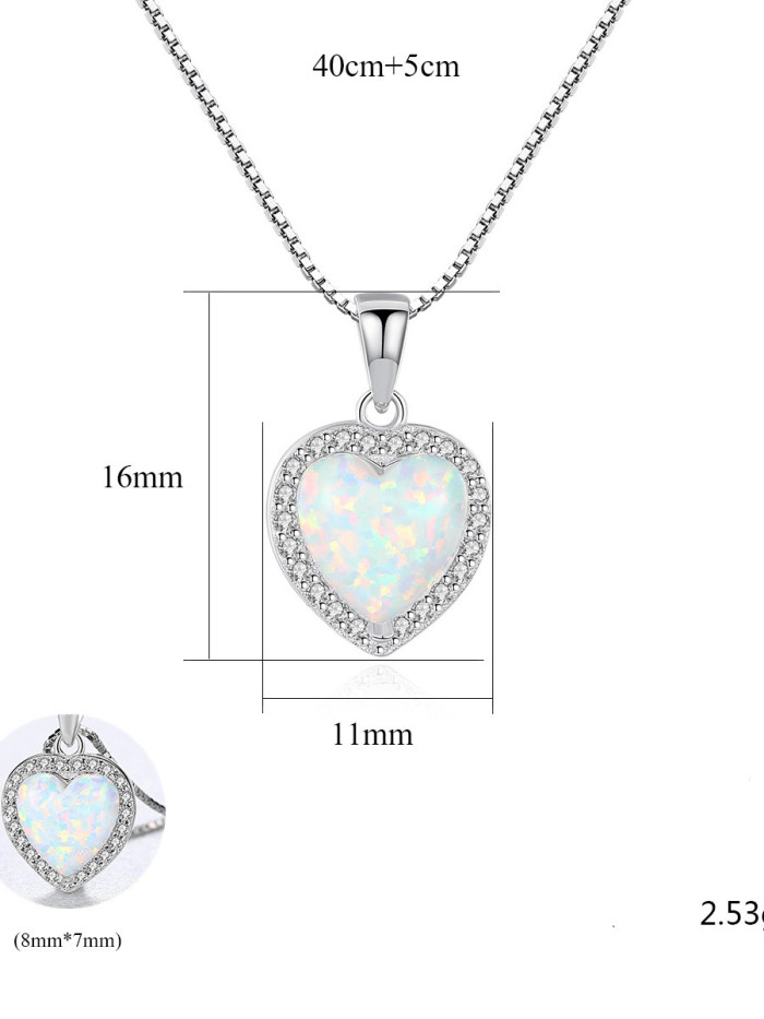 925 Sterling Silver Opal Multi Color heart Necklace