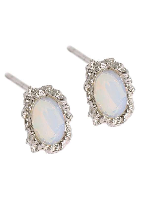 925 Sterling Silver Opal Oval Dainty Stud Earring