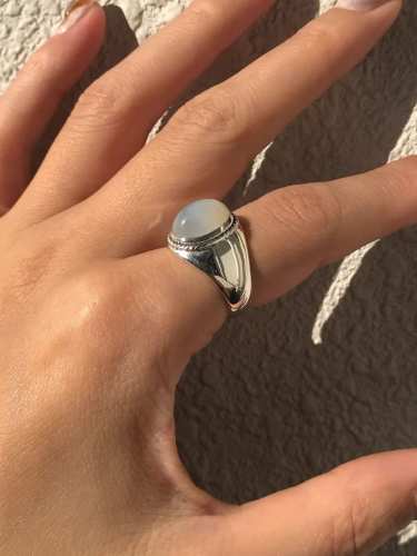 925 Sterling Silver  Minimalist  White  Oval Carnelian Free Size Ring