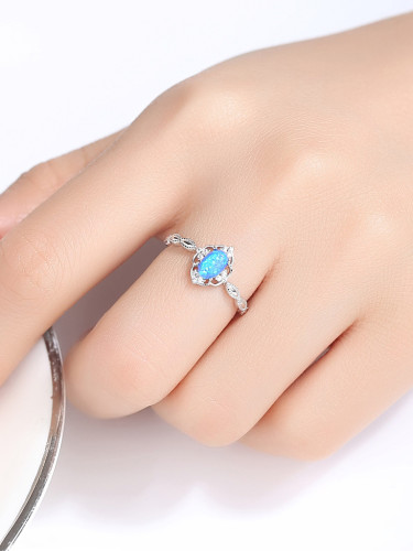 925 Sterling Silver With  Opal Simplistic Oval Band Rings