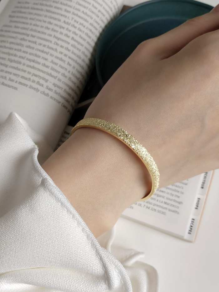 925 Sterling Silver Simple personality retro gold flash sand  Band Bangle