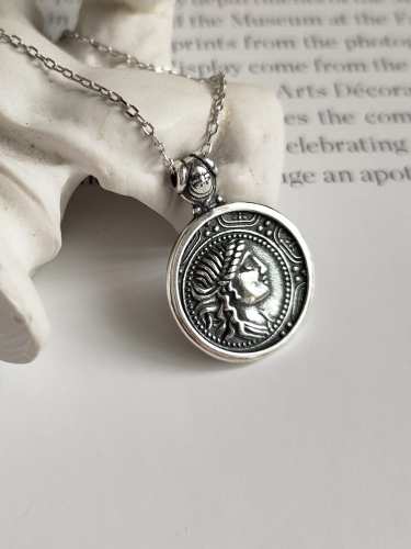 925 Sterling Silver Round Artisan Portrait Necklace