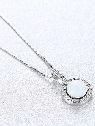 925 Sterling Silver Opal Simple round pendant Necklace
