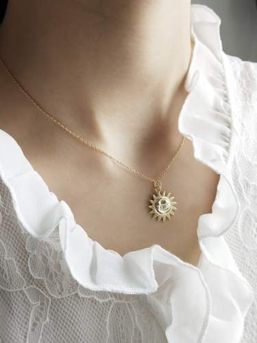 925 Sterling Silver Funny Sun Moon Chain Necklace