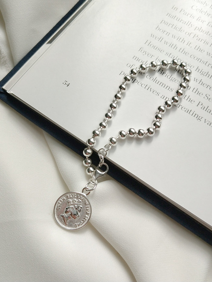 Sterling silver personality chain queen coin bead bracelet