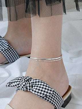 925 Sterling Silver Vintage  Simple Double Chain Anklet