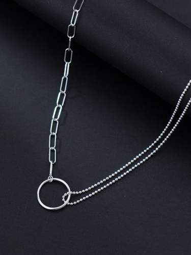 925 Sterling Silver Round Minimalist Asymmetry Multi Strand Necklace
