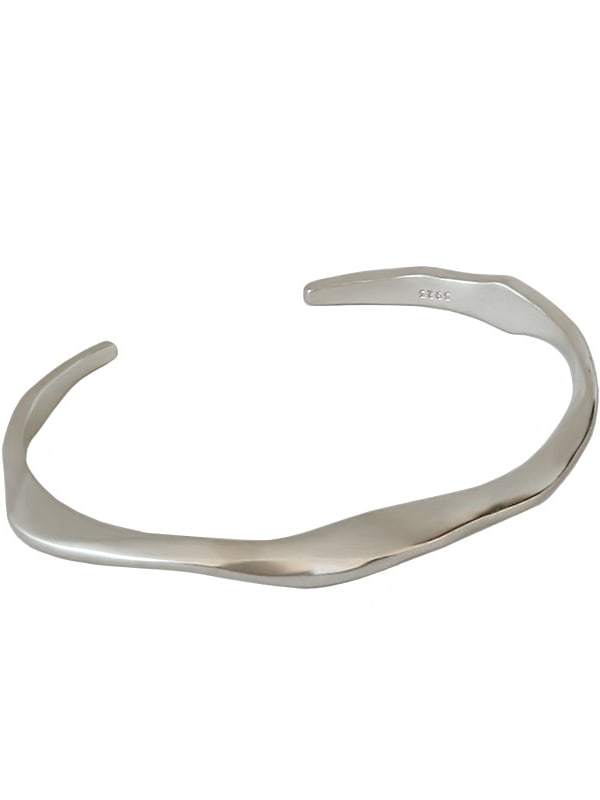 925 Sterling Silver  Vintage Simple irregular bumpy smooth surface Cuff Bangle