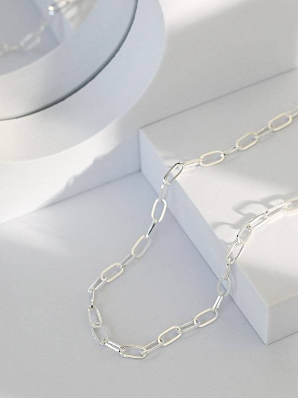 925 Sterling Silver Hollow Geometric Chain Vintage Necklace