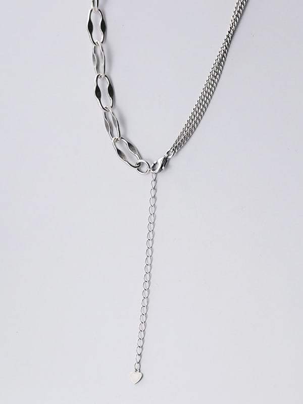 925 Sterling Silver Geometric Chain Vintage Multi Strand Necklace