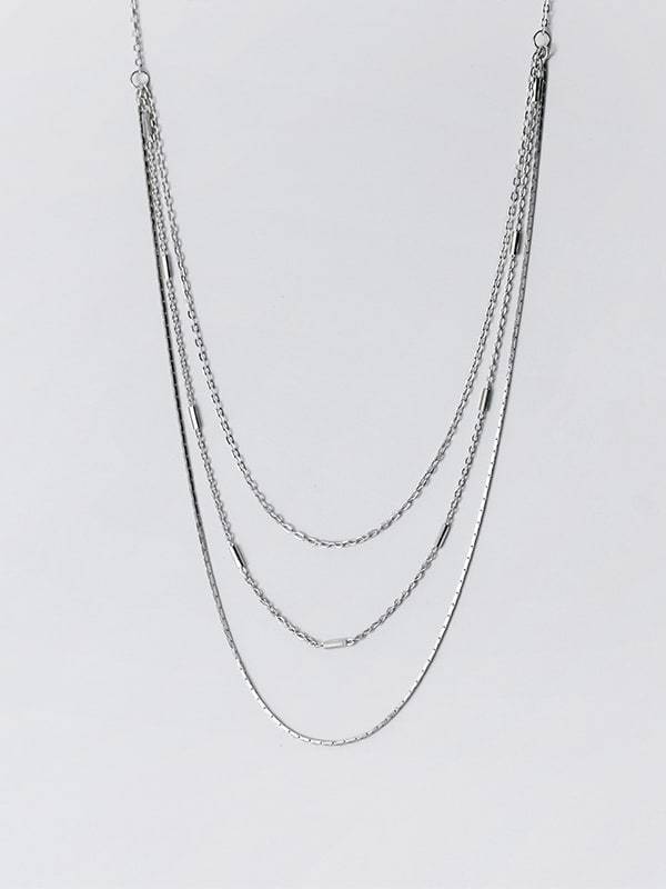 925 Sterling Silver Geometric Minimalist Multi Strand Necklace