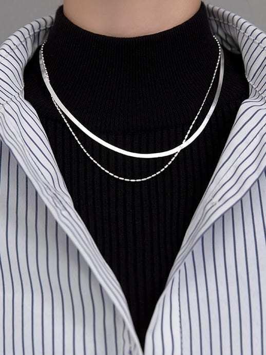 925 Sterling Silver Minimalist   Multi Strand Flat Snake Necklace