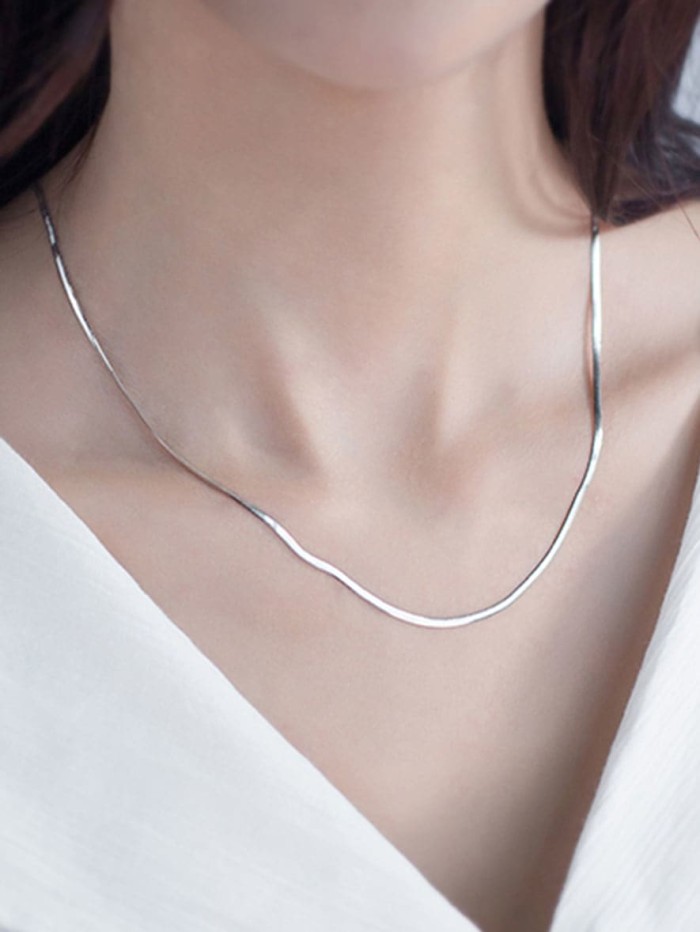 925 Sterling Silver minimalist personalized smooth snake bone Chain Necklace