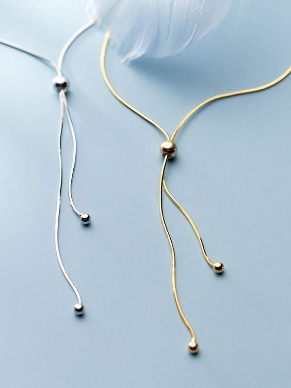 925 Sterling Silver Bead Tassel Minimalist Lariat Necklace